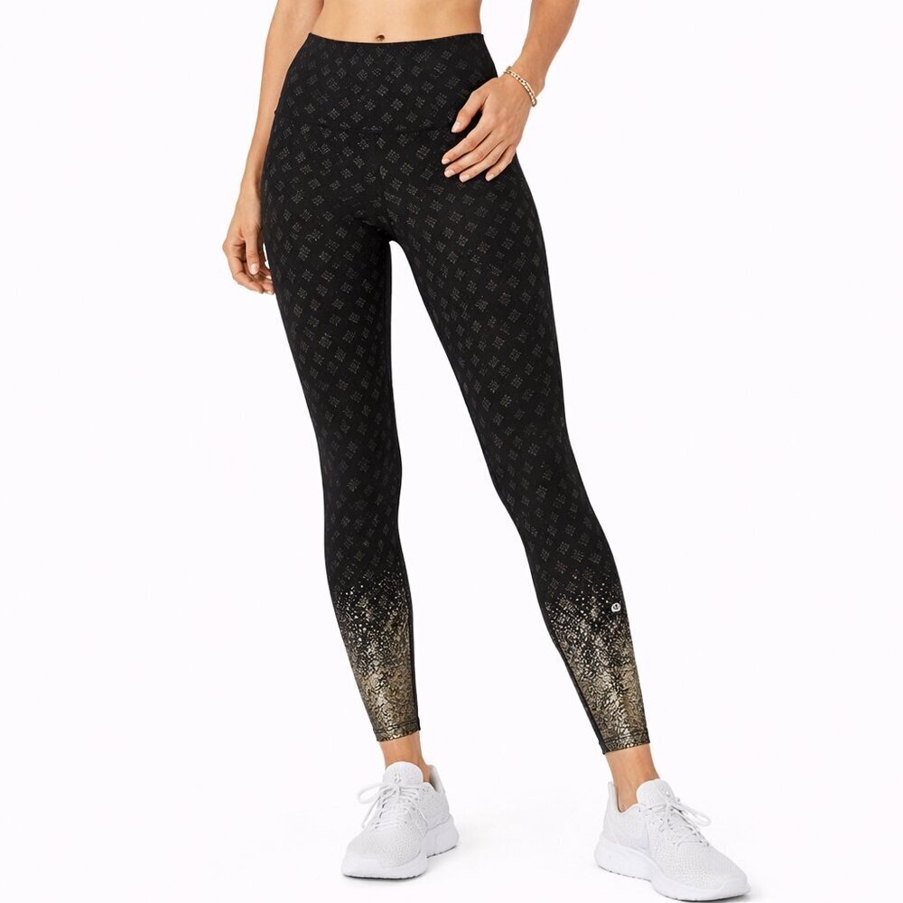Lululemon Tight Stuff Tight 4 Reflective Simply Lace Play Black Leggings